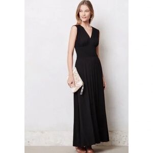 Anthropologie Black V-Neck Maxi Gown